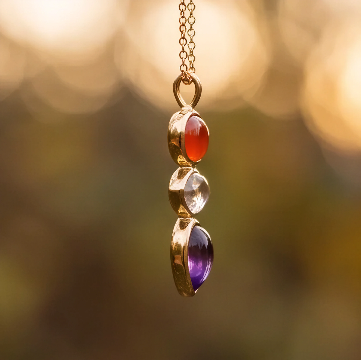 Indira Three Stone Pendant With Amethyst, Lemon Quartz And Red Onyx