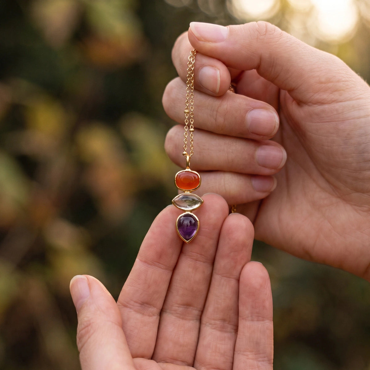 Indira Three Stone Pendant With Amethyst, Lemon Quartz And Red Onyx