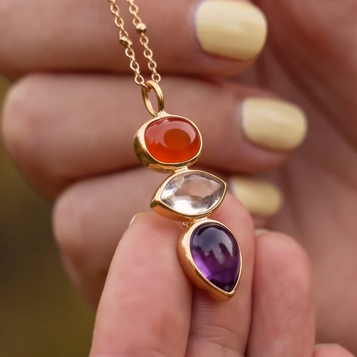 Indira Three Stone Pendant With Amethyst, Lemon Quartz And Red Onyx