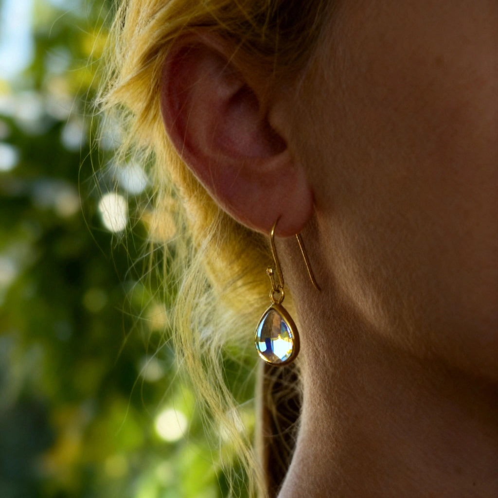 Rock Crystal Teardrop Hook Earrings