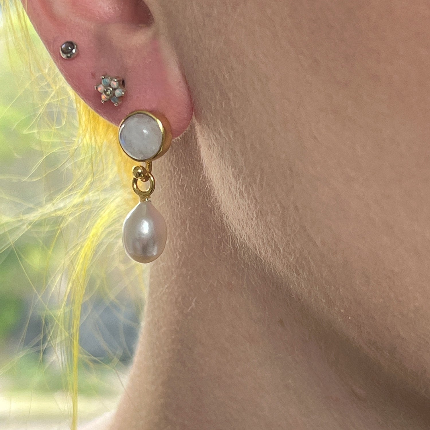 Anabel Stud Moonstone With Pearl Drop Earrings