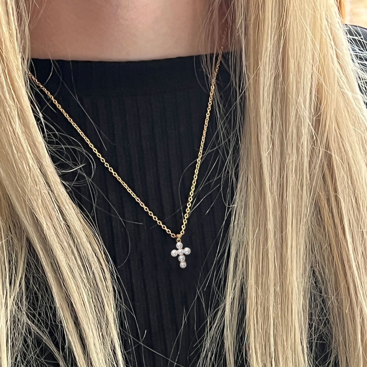 Pearl Cross Pendant on short simple chain