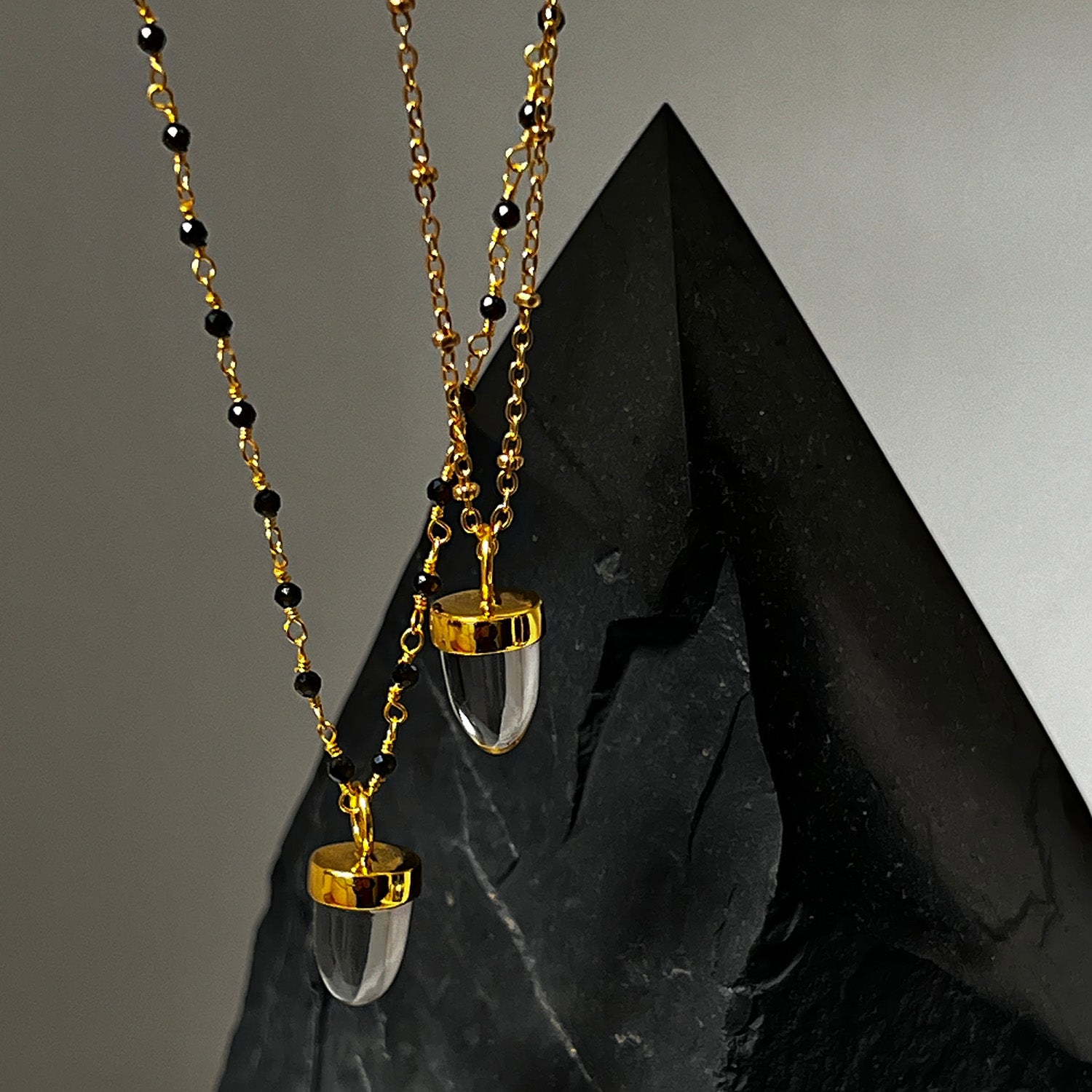 Pendulum Rock Crystal Pendant On Long Satellite Chain