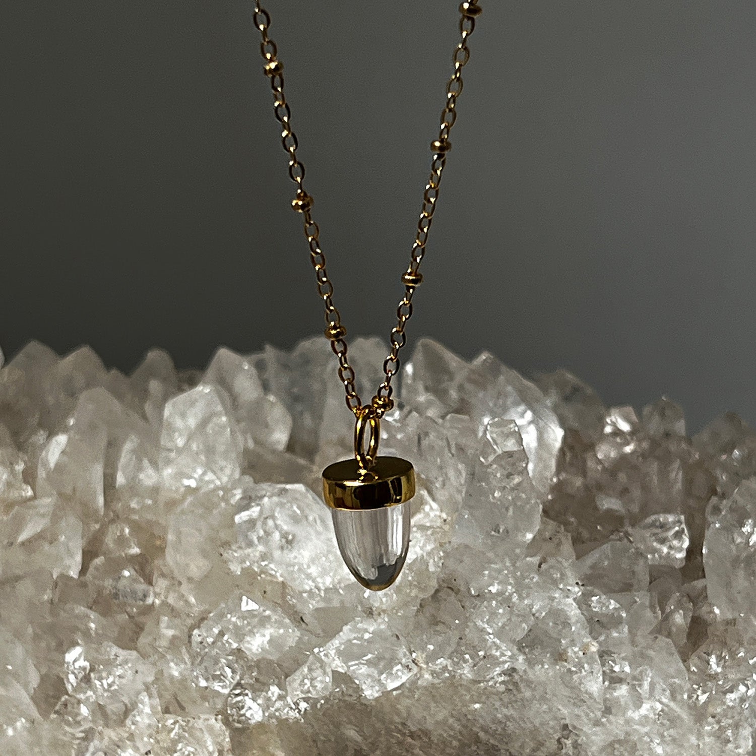 Pendulum Rock Crystal Pendant On Long Satellite Chain