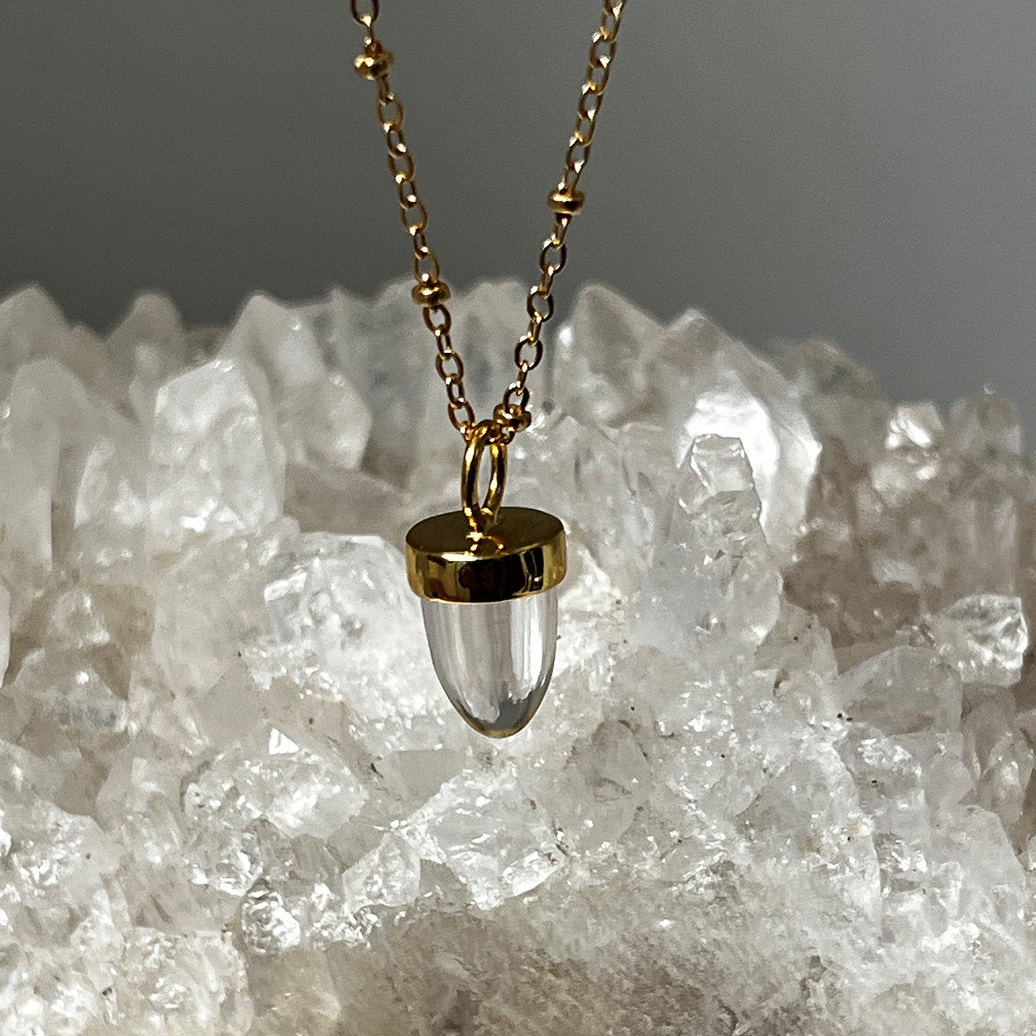 Pendulum Rock Crystal Pendant On Long Satellite Chain