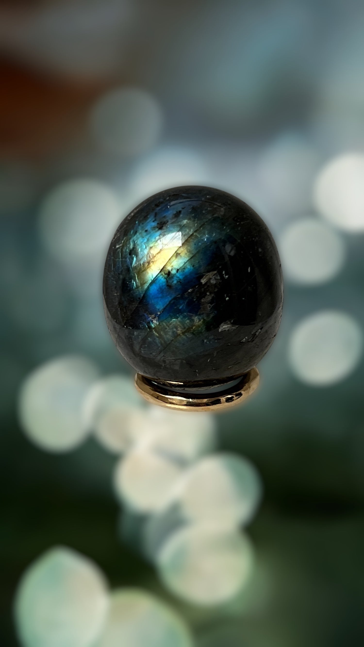 Unique Labradorite Small Egg on Brass Ring