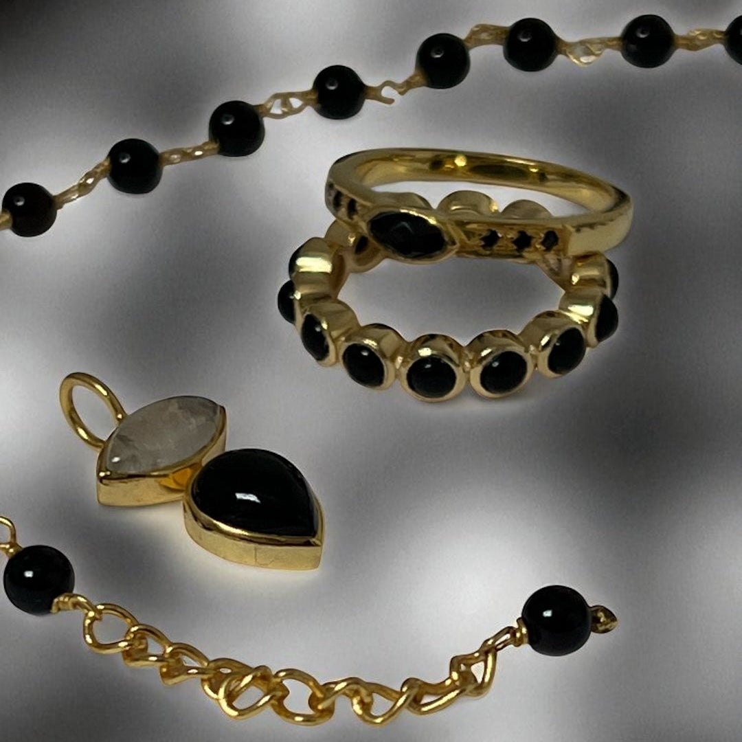 Indira Two Stone Black Onyx And Moonstone Earrings