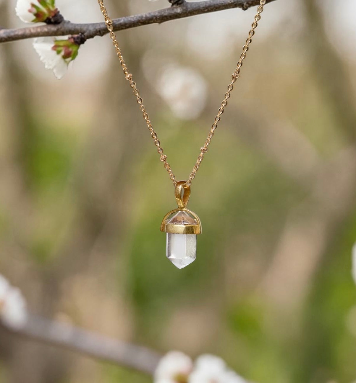 Rock Crystal Double Mini Point Bridge Set  On Short Satellite Chain