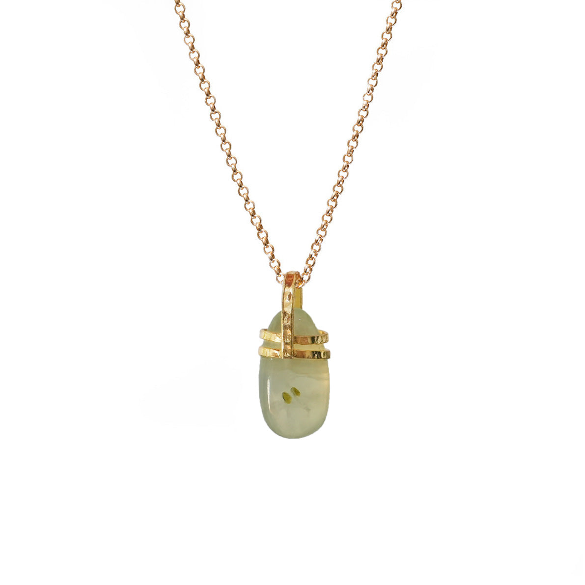Prehnite pebble double bridge pendant