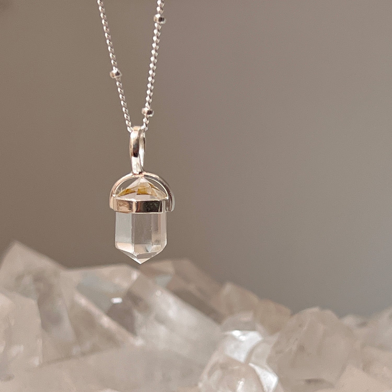 Rock Crystal Double Mini Point Bridge Set  On Sterling Silver