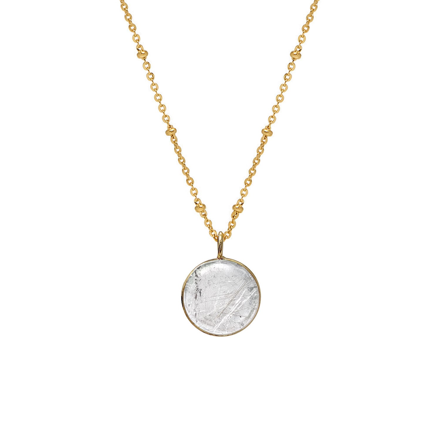 Rutil Quartz Coin Pendant on Long Satellite chain