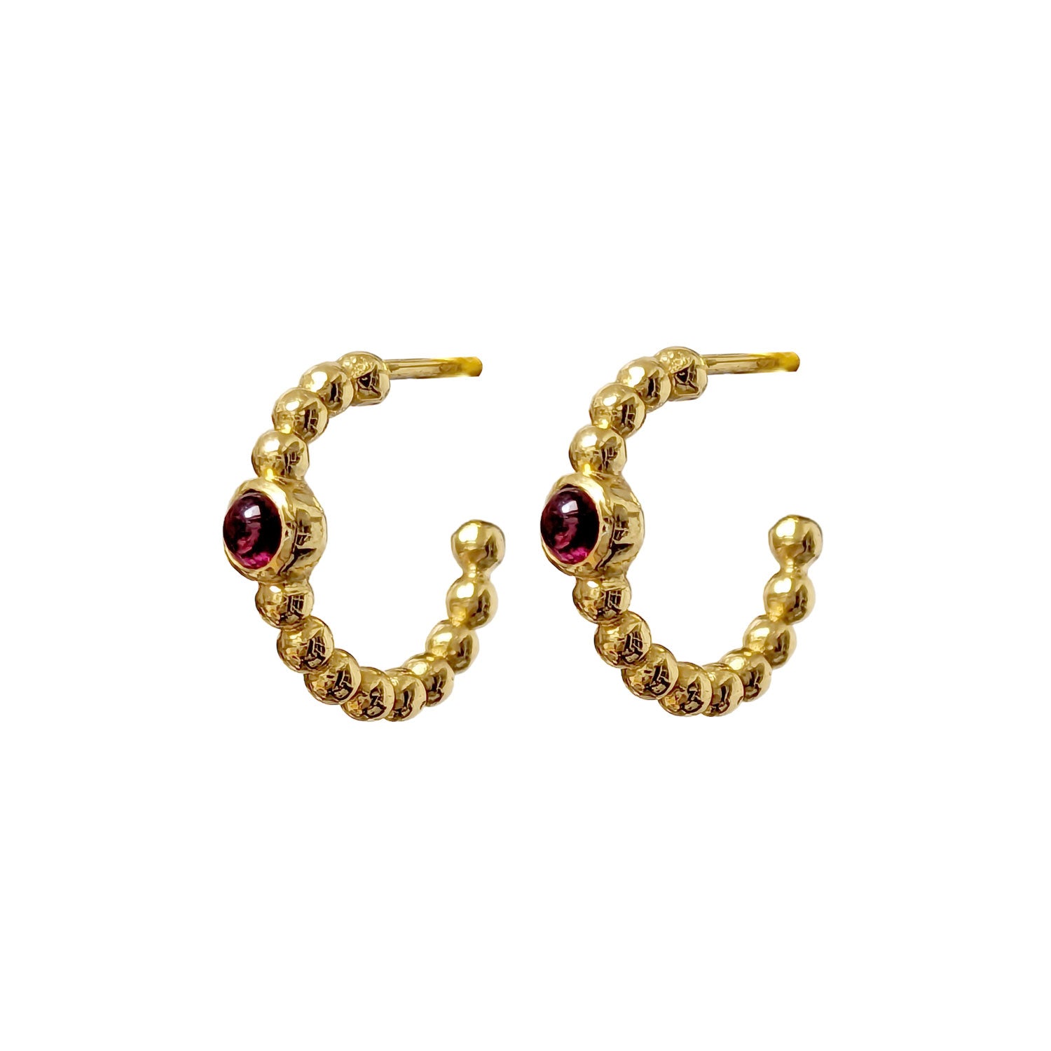 Small Creole Bubble Garnet Earrings