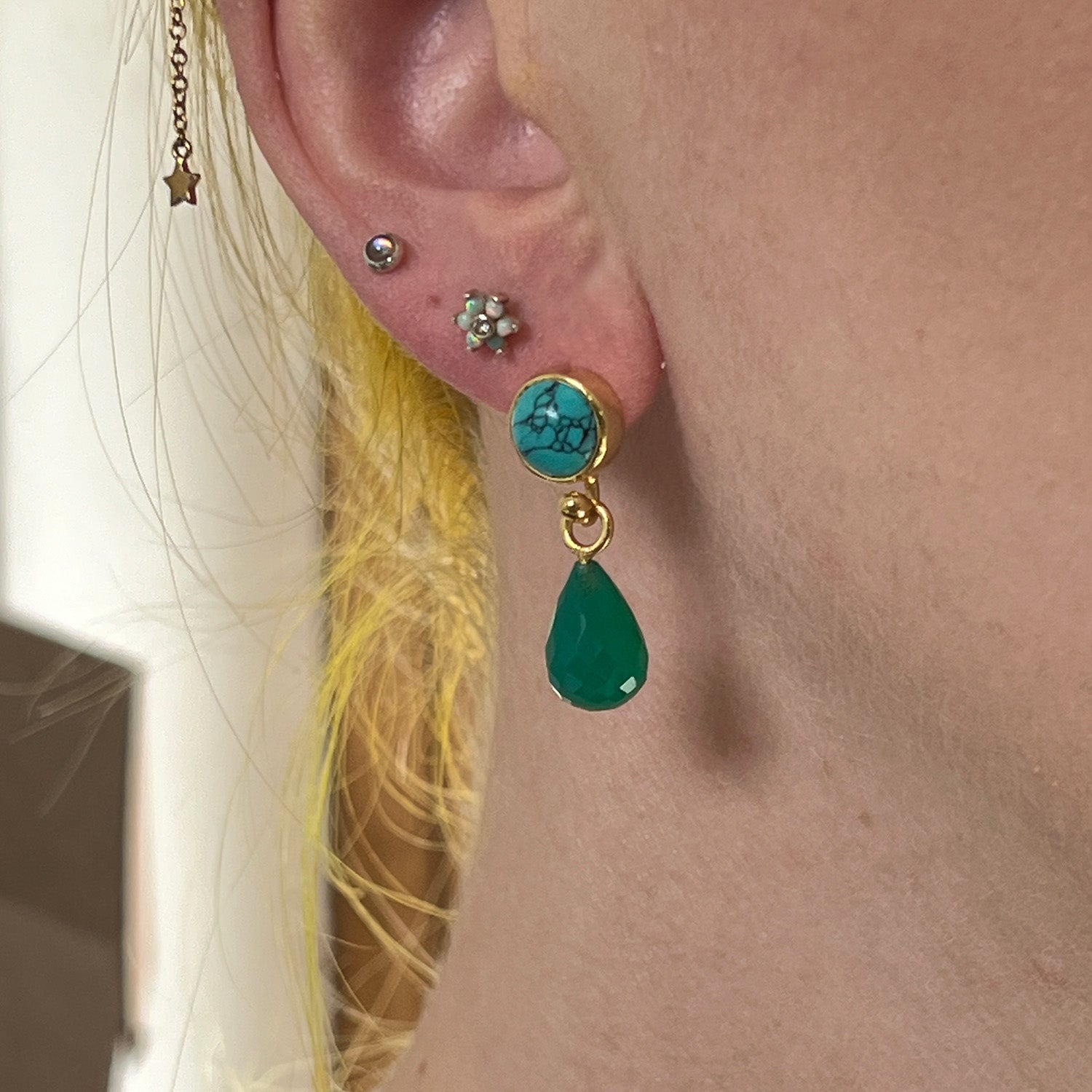 Anabel Stud Turquoise With Green Onyx Drop Earrings