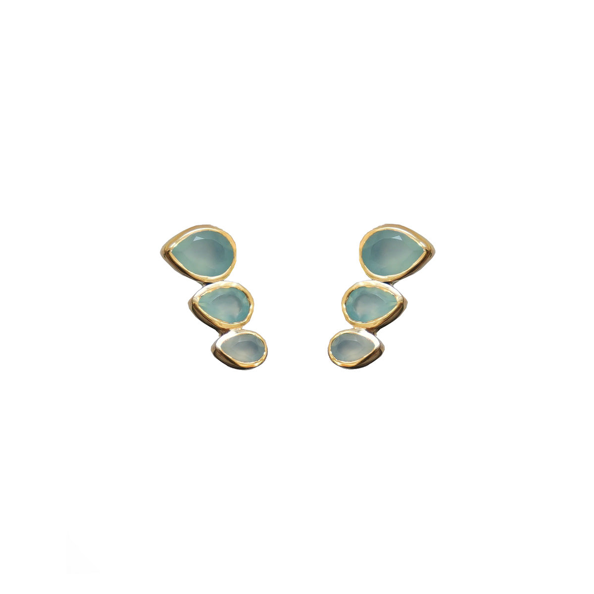Trilogy Green Onyx or Aqua Chalcedony Stud Earrings