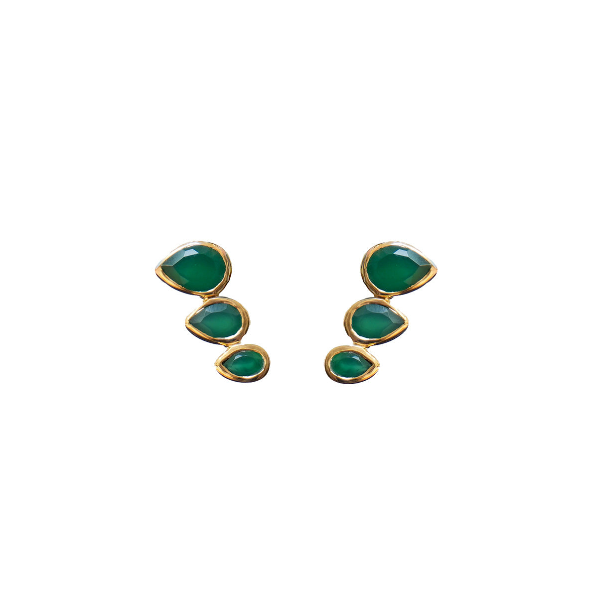 Trilogy Green Onyx or Aqua Chalcedony Stud Earrings