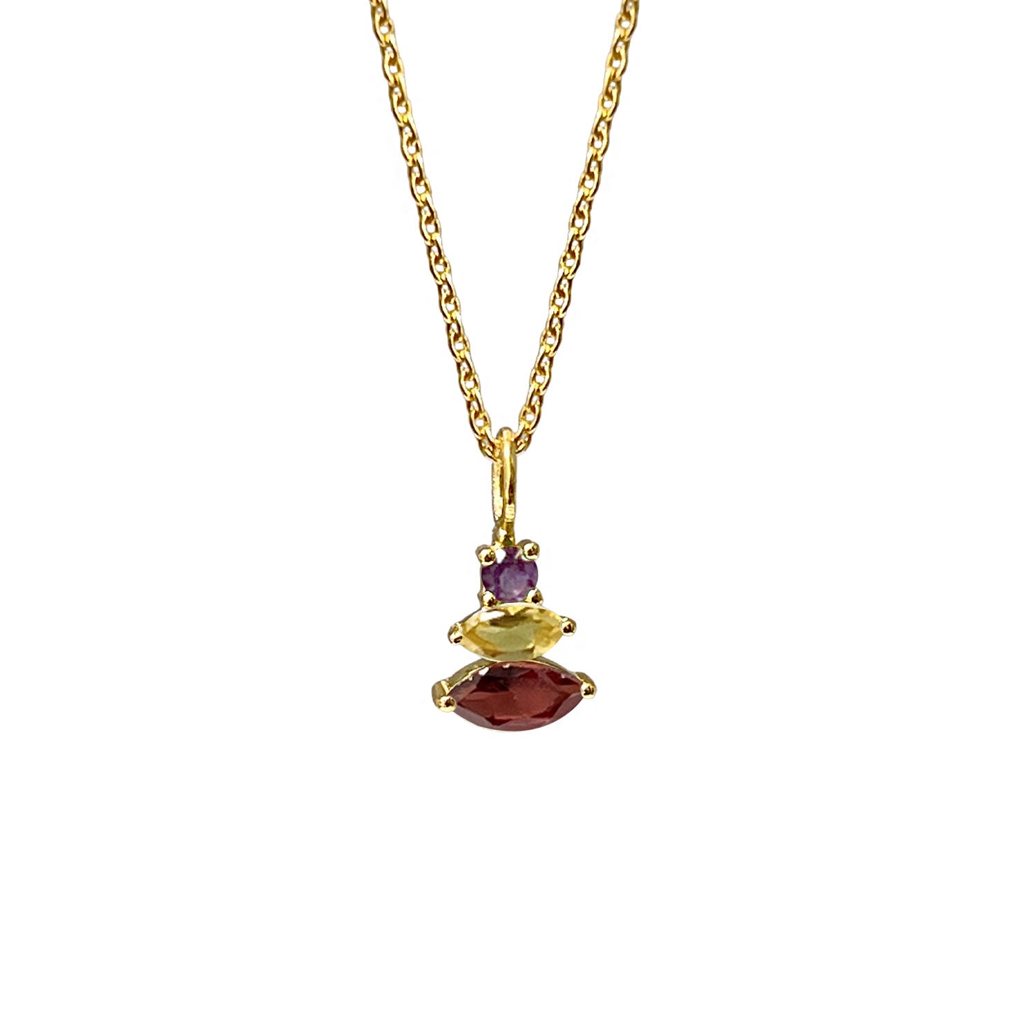 Trinity Garnet, Citrine & Amethyst on Short Cable Chain