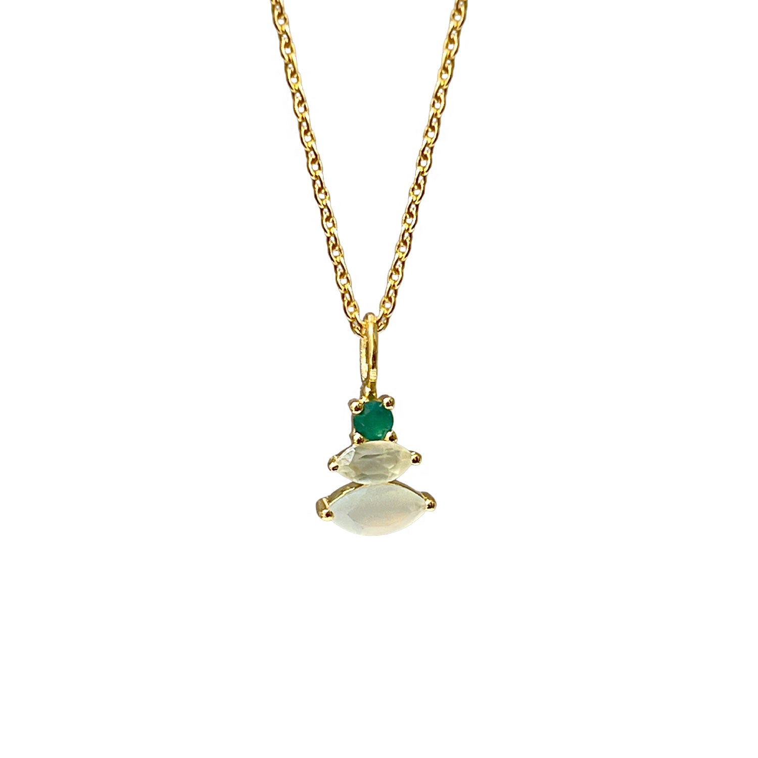 Trinity Aqua Chalcedony, Prehnite & Green Onyx on Short Cable Chain