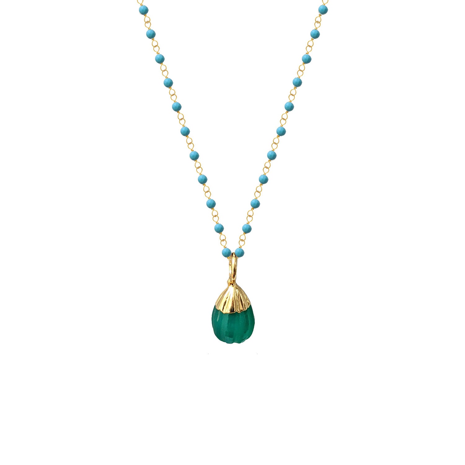 Howlite Turquoise Rosary with Eva Green Onyx Pendant