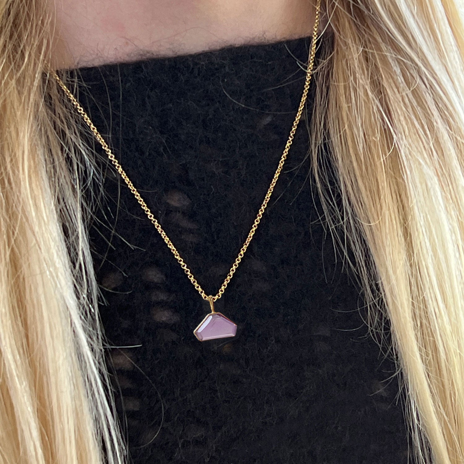 Unique Lilac Kunzite Pendant  Vermeil on Belcher Chain