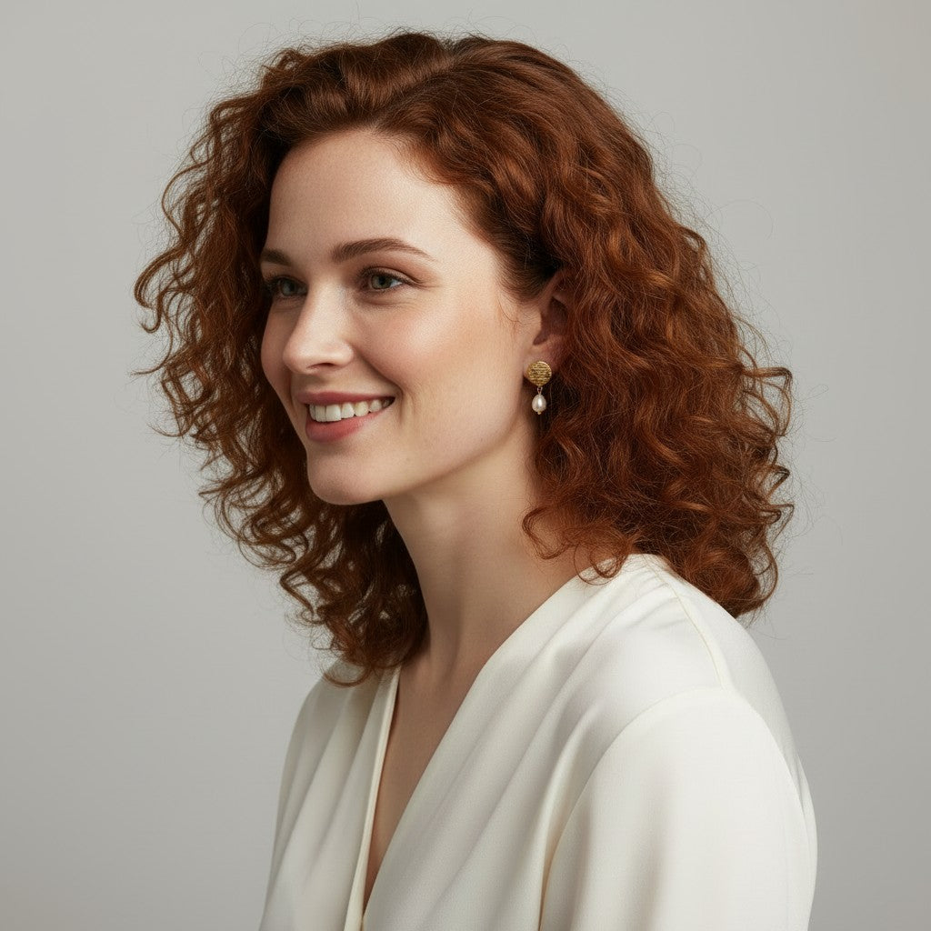 Textured Disc And Pearl Drop Earrings