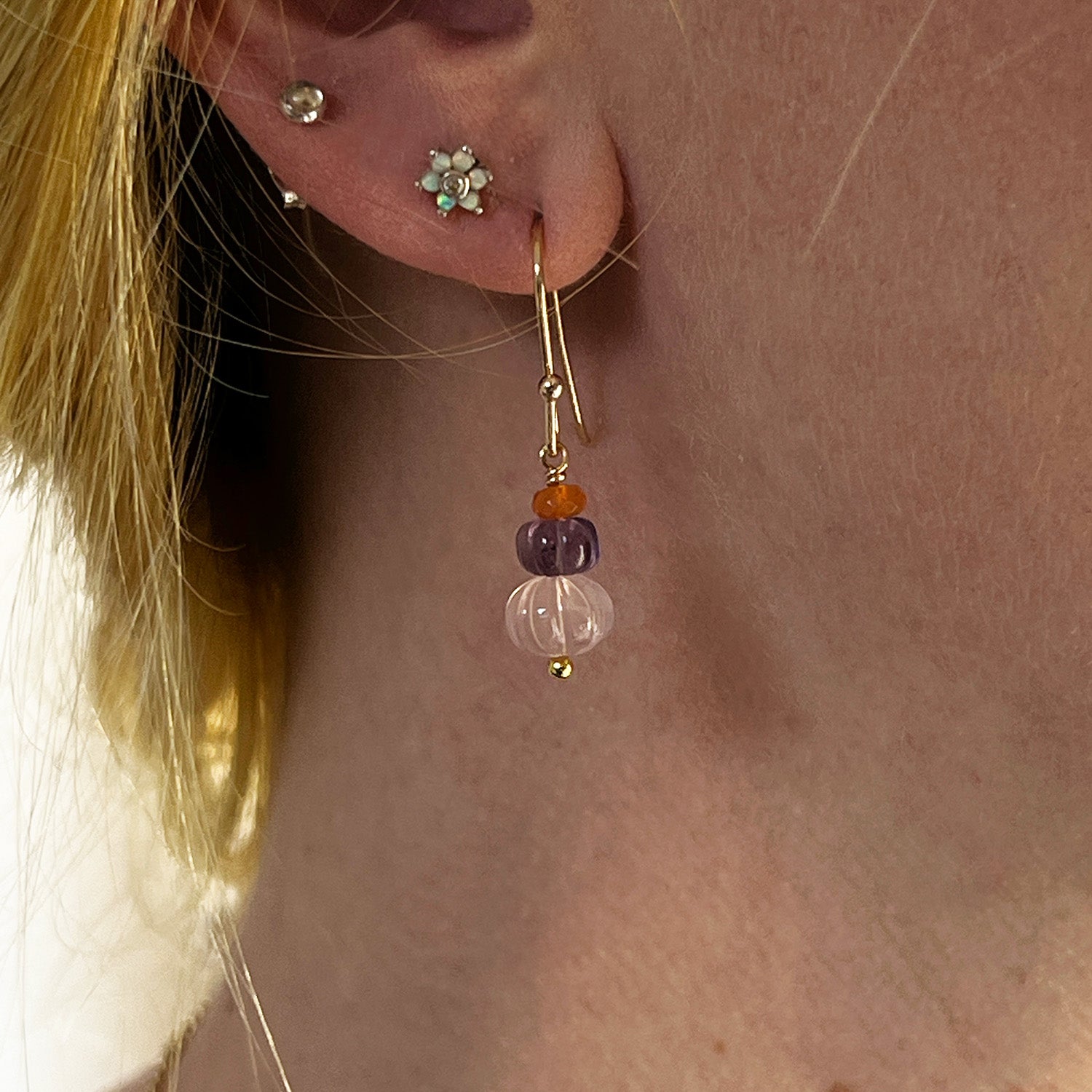 Vitality Trio Earrings With Rose Quartz, Amethyst & Fire Opal