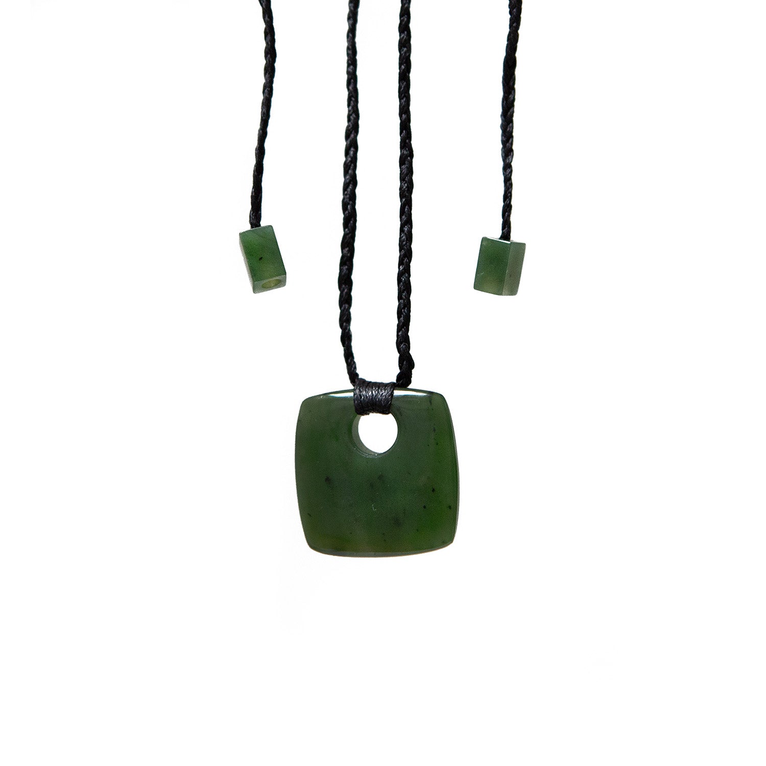 Medium Alaskan Jade Square With Jade Beads On Adjustable Cord