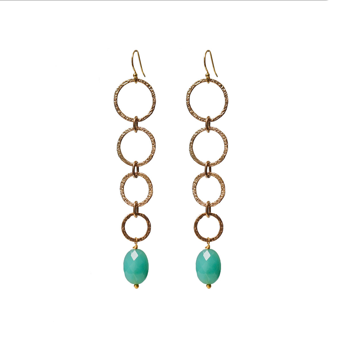 Long Loop Earrings With Semi Precious Stone Drop, Amazonite, Amethyst or Prehnite