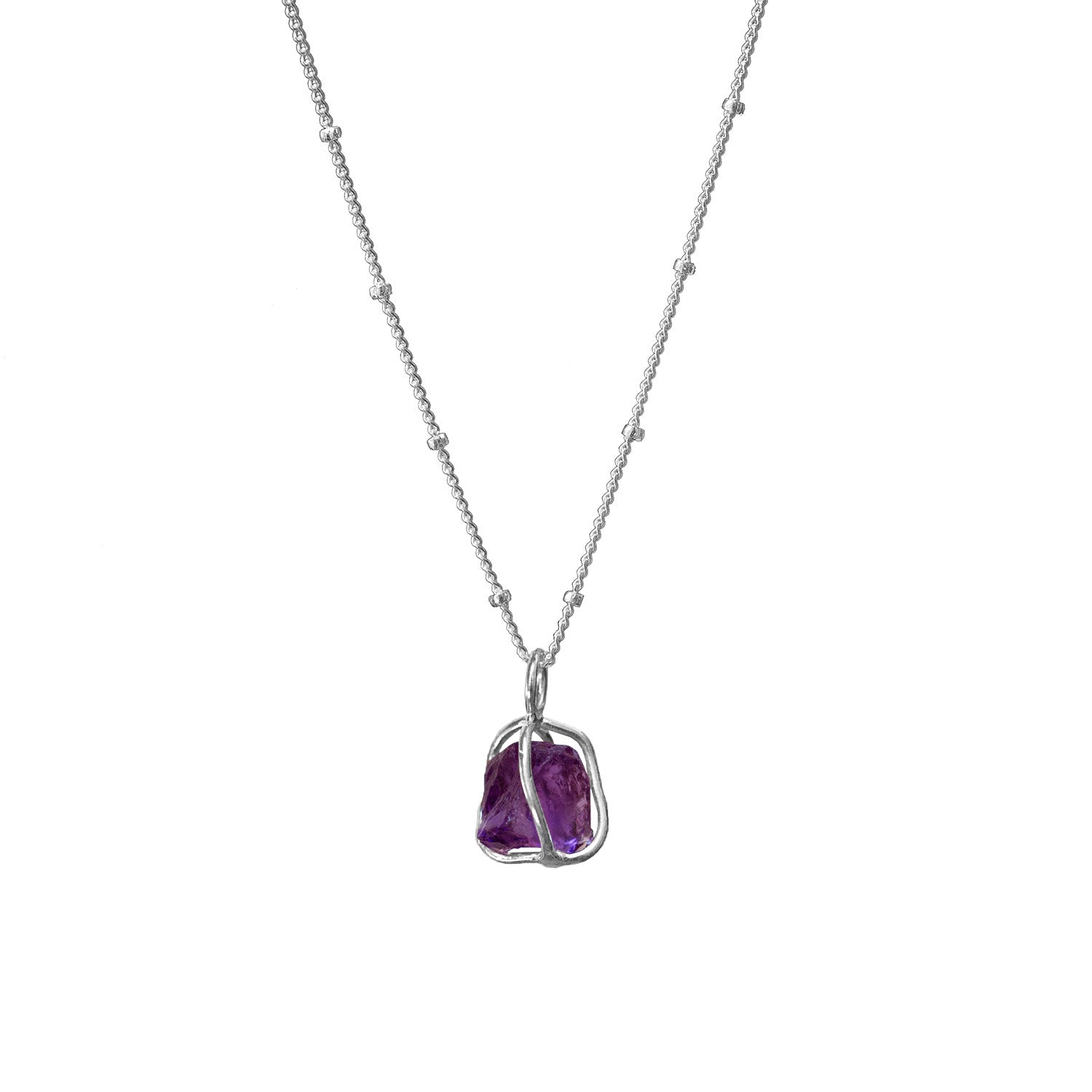 Amethyst Raw in Cage Pendant on Sterling Silver