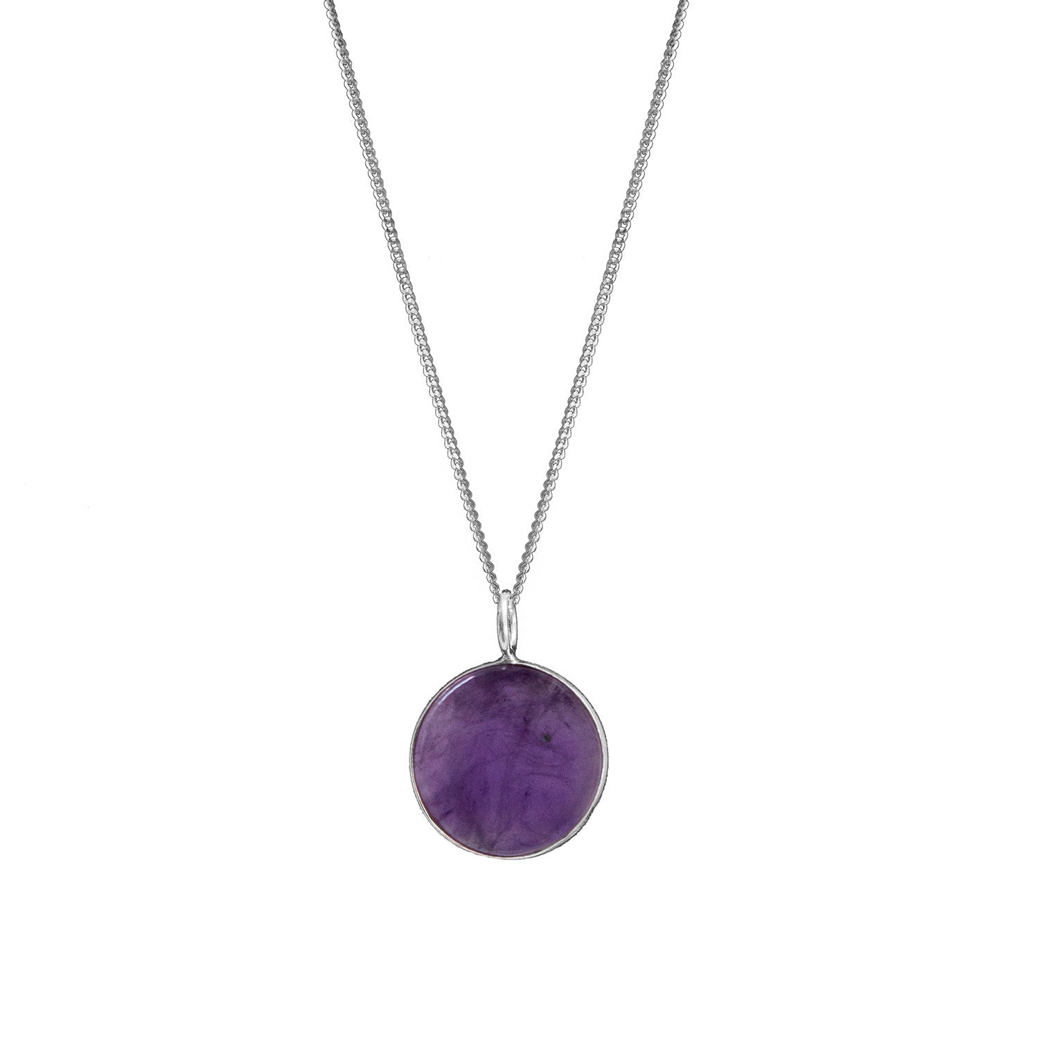 Amethyst Coin Pendant On Sterling Silver