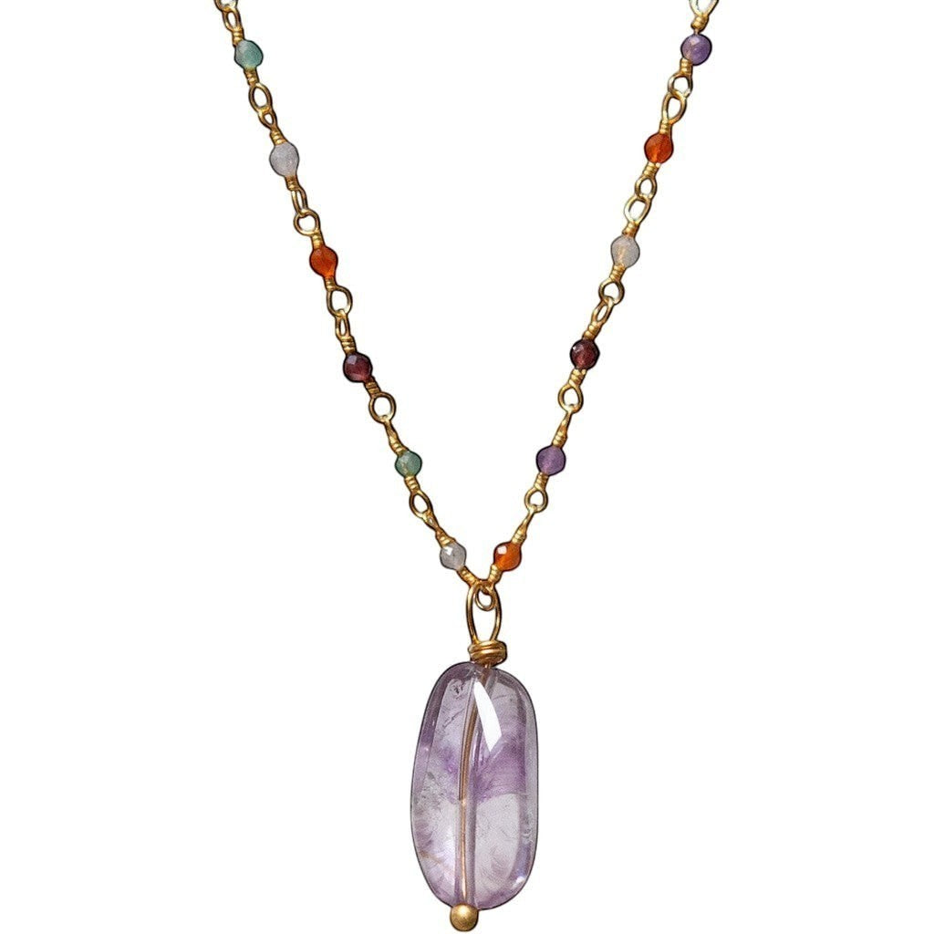 Smooth Amethyst Drop On Short Multi Stone Rosary