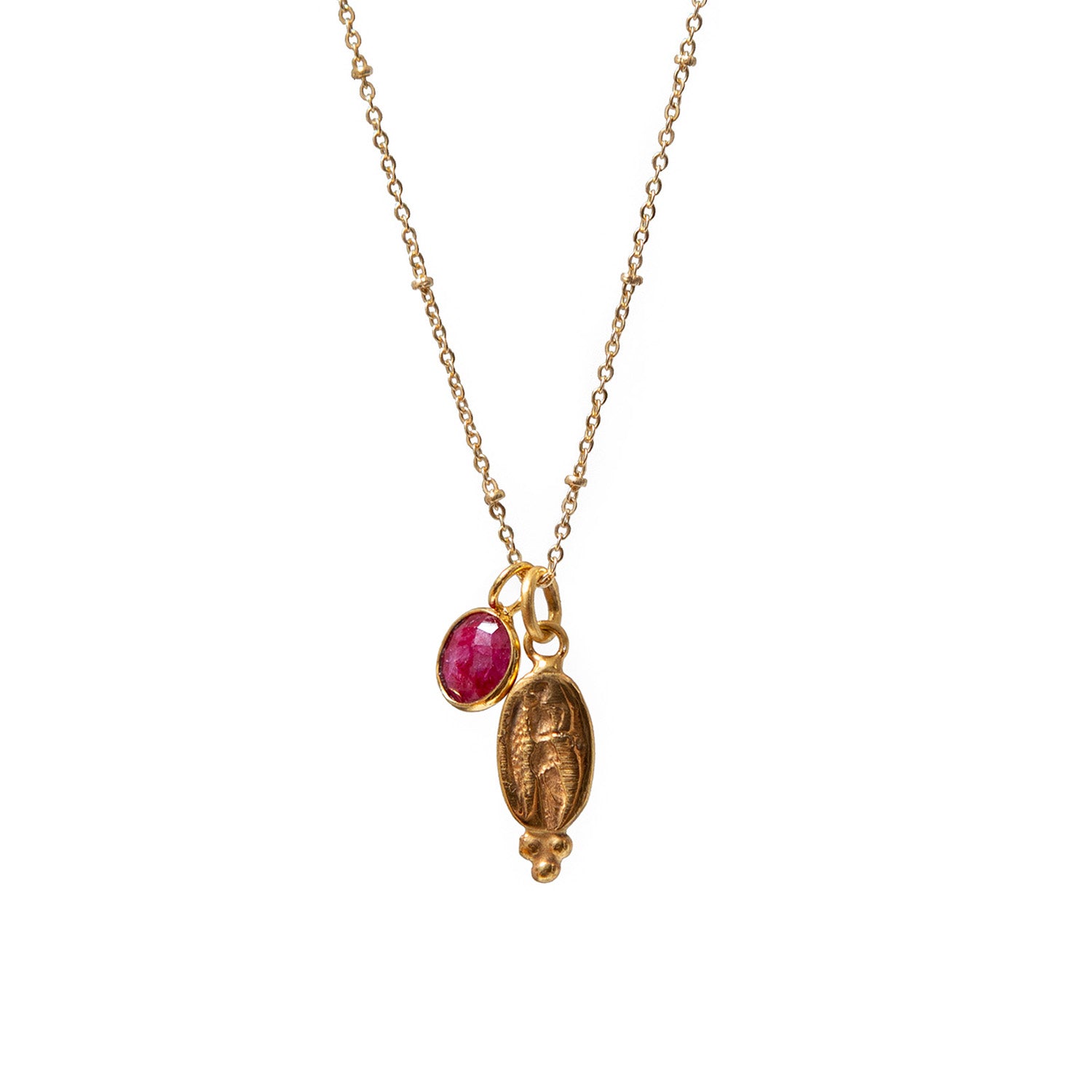 Angel Talisman With Ruby On Long Satellite Chain