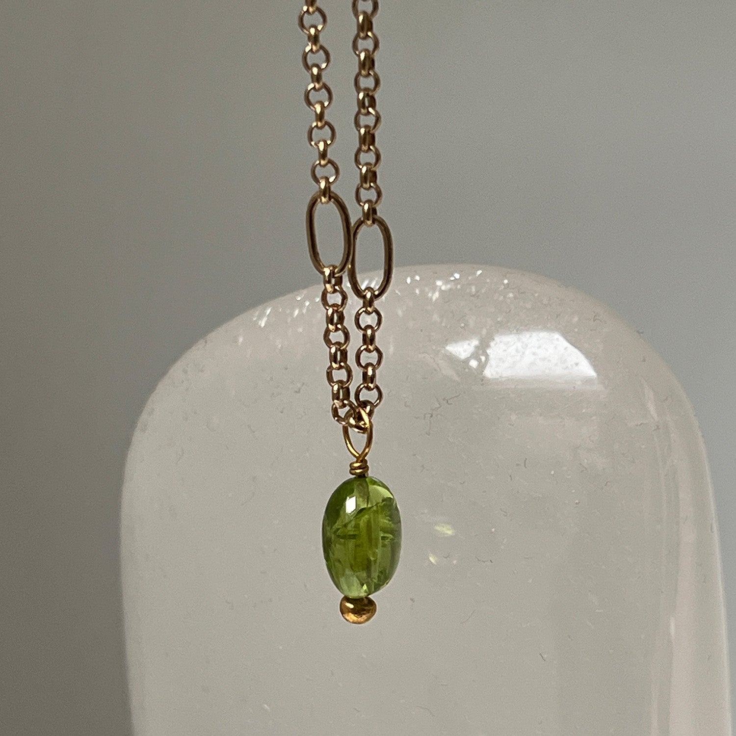 Long Ovala Chain With Peridot Semi Precious Stone