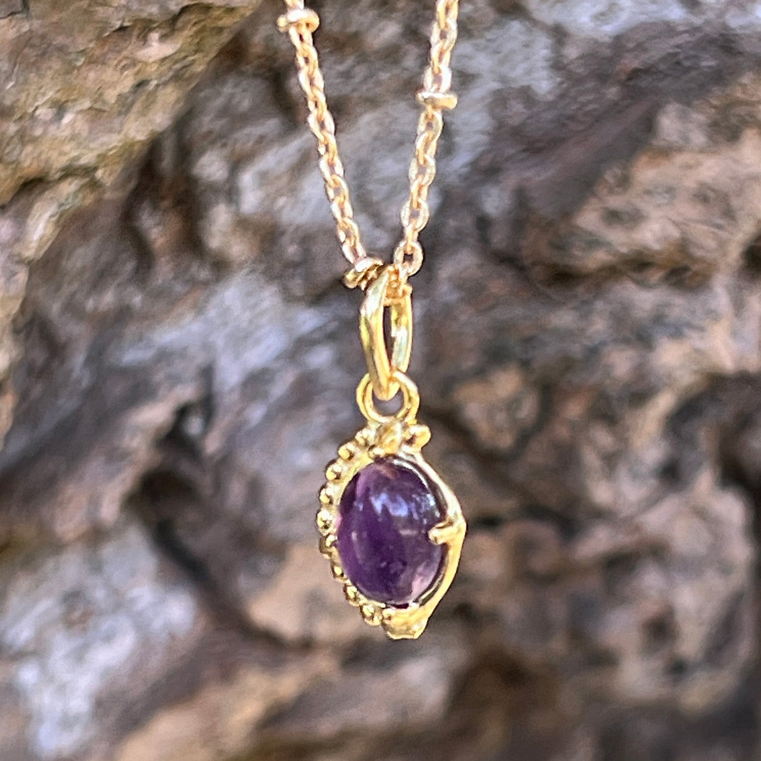 Asymmetric Amethyst Pendant On Satellite Chain Or Garnet Rosary