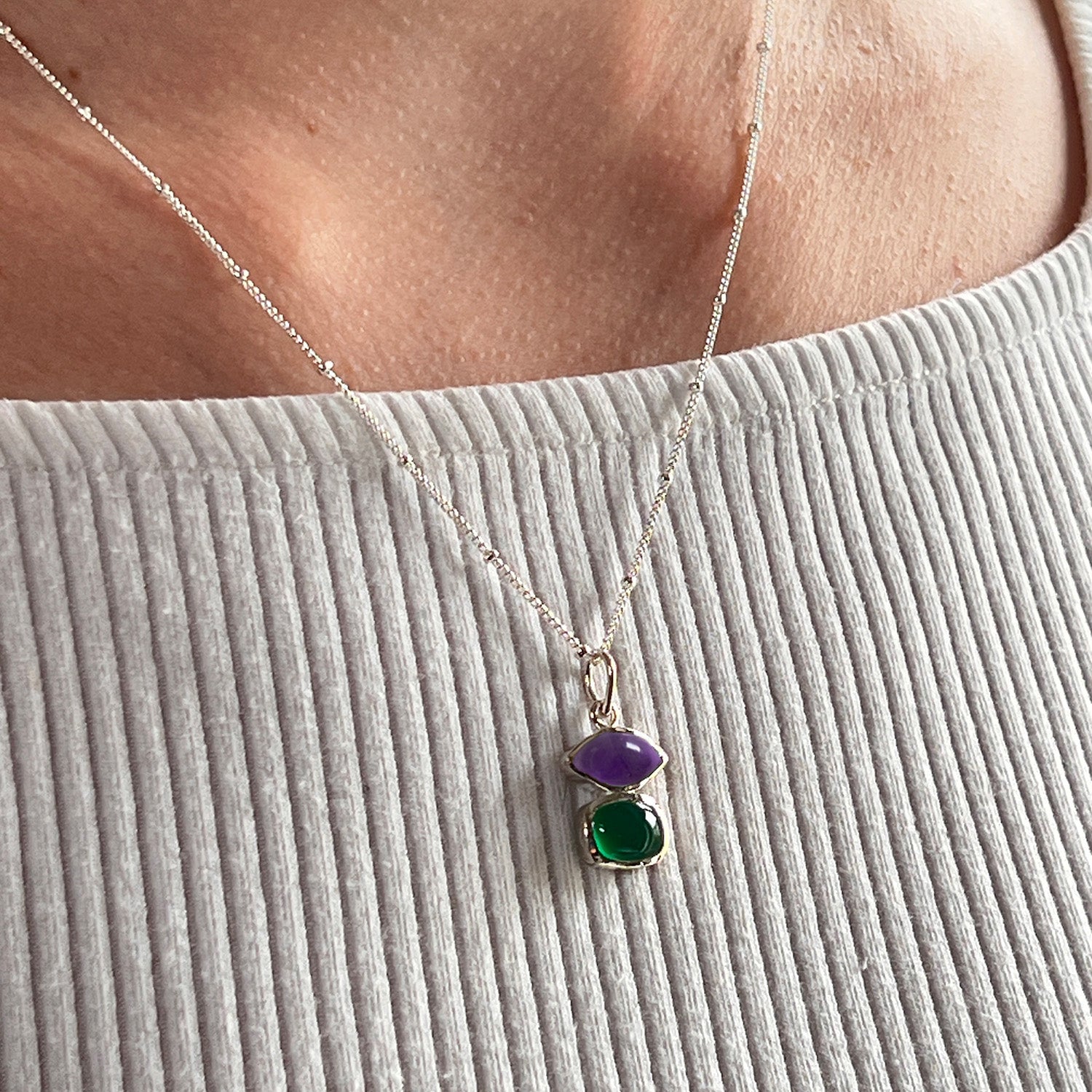 Beryl Amethyst and Green Onyx Pendant On Sterling Silver