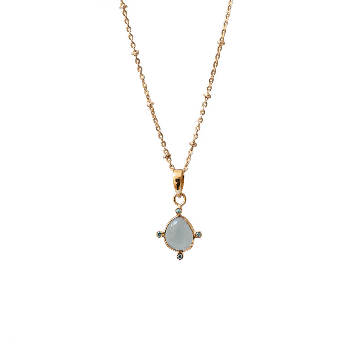 Serena Large Aqua Chalcedony Pendant on Short Satellite Chain