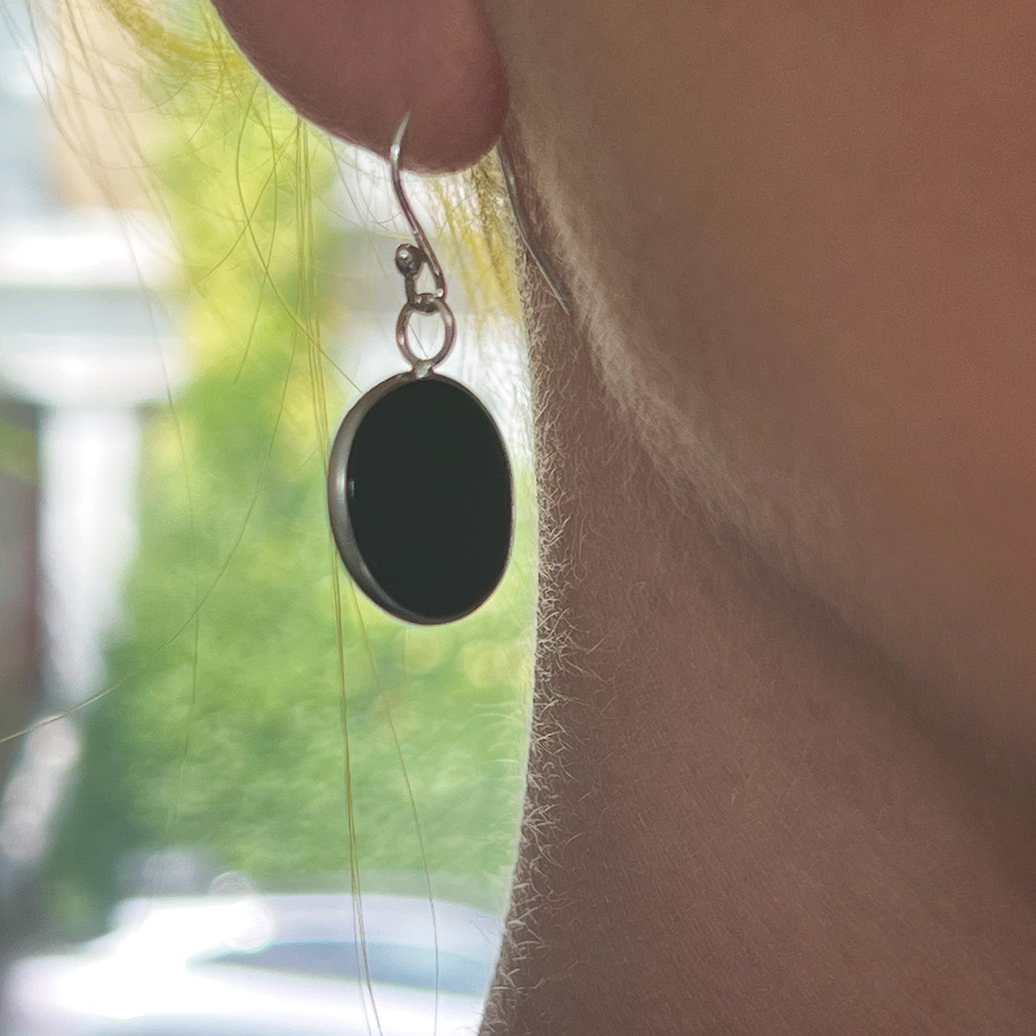 Black Onyx Coin Sterling Silver Earrings