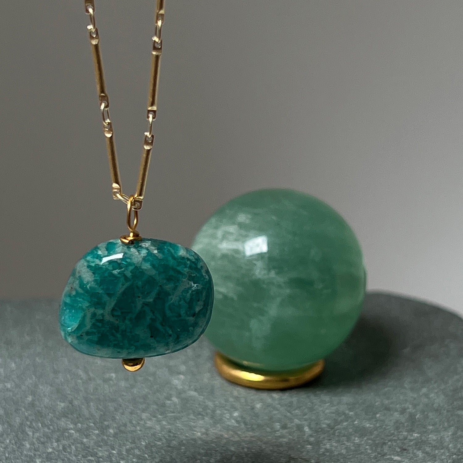 Amazonite Pendant On Long Tula Chain