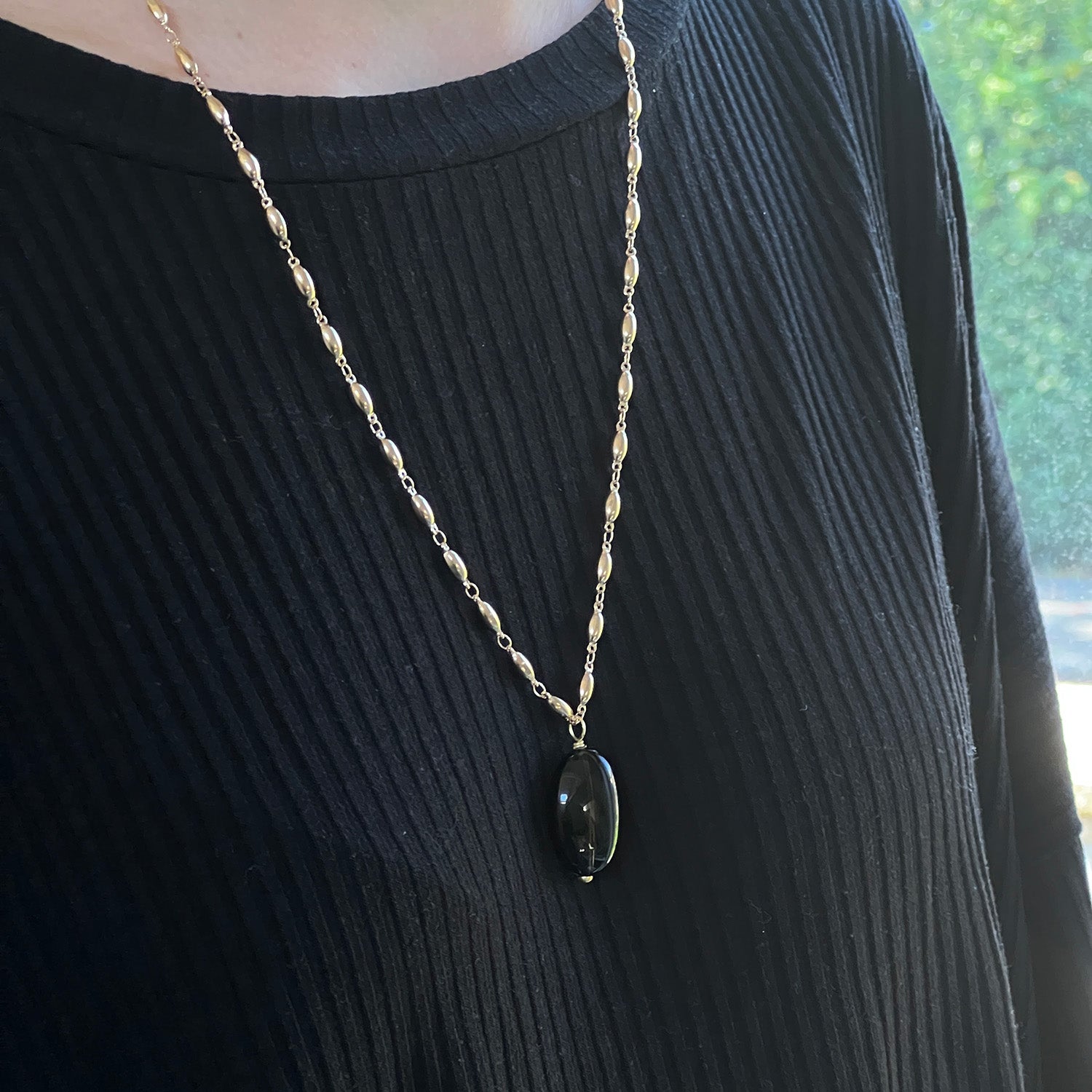 Smoky Quartz Pendant On Long Pepin Chain
