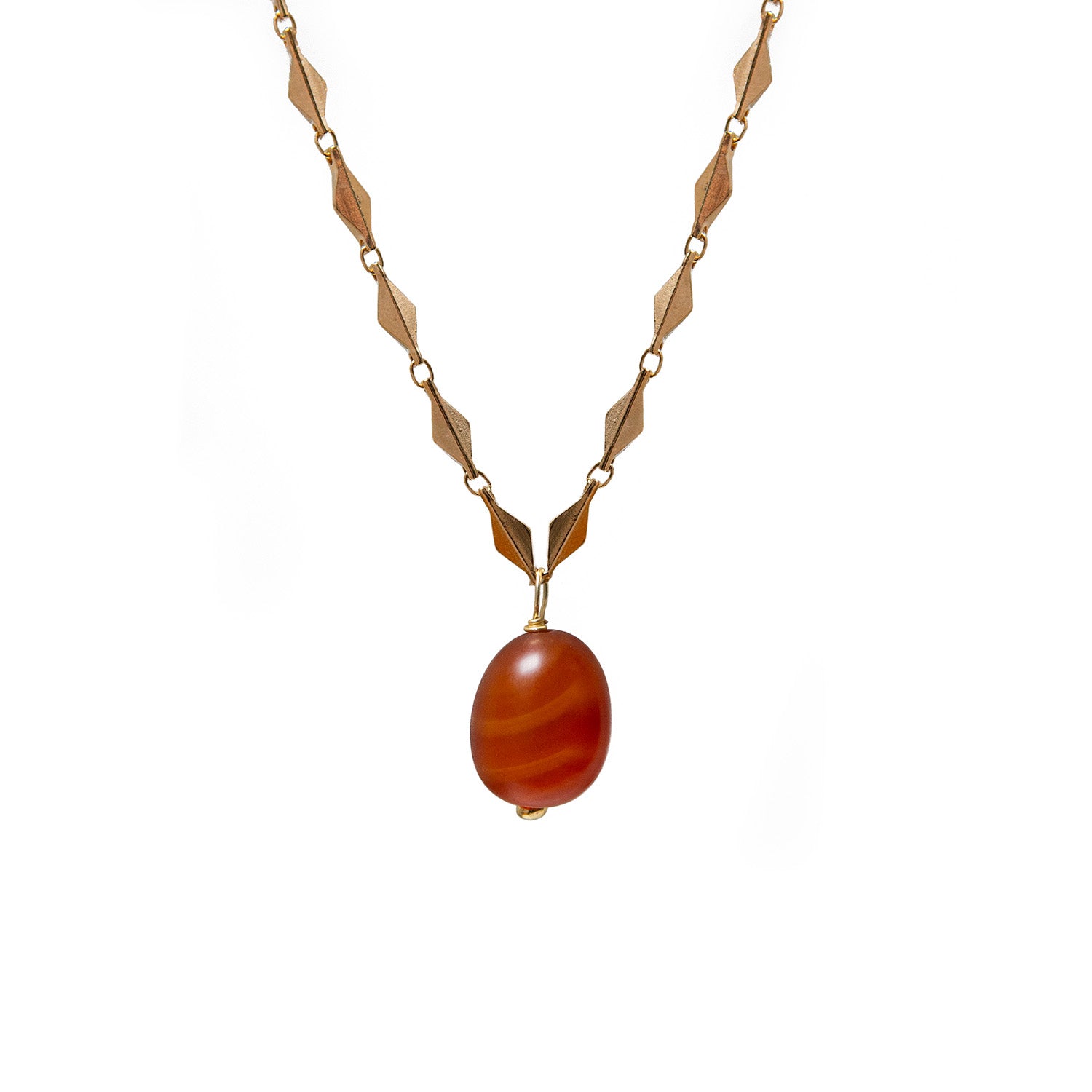 Carnelian Drop Pendant On Long Paola Chain