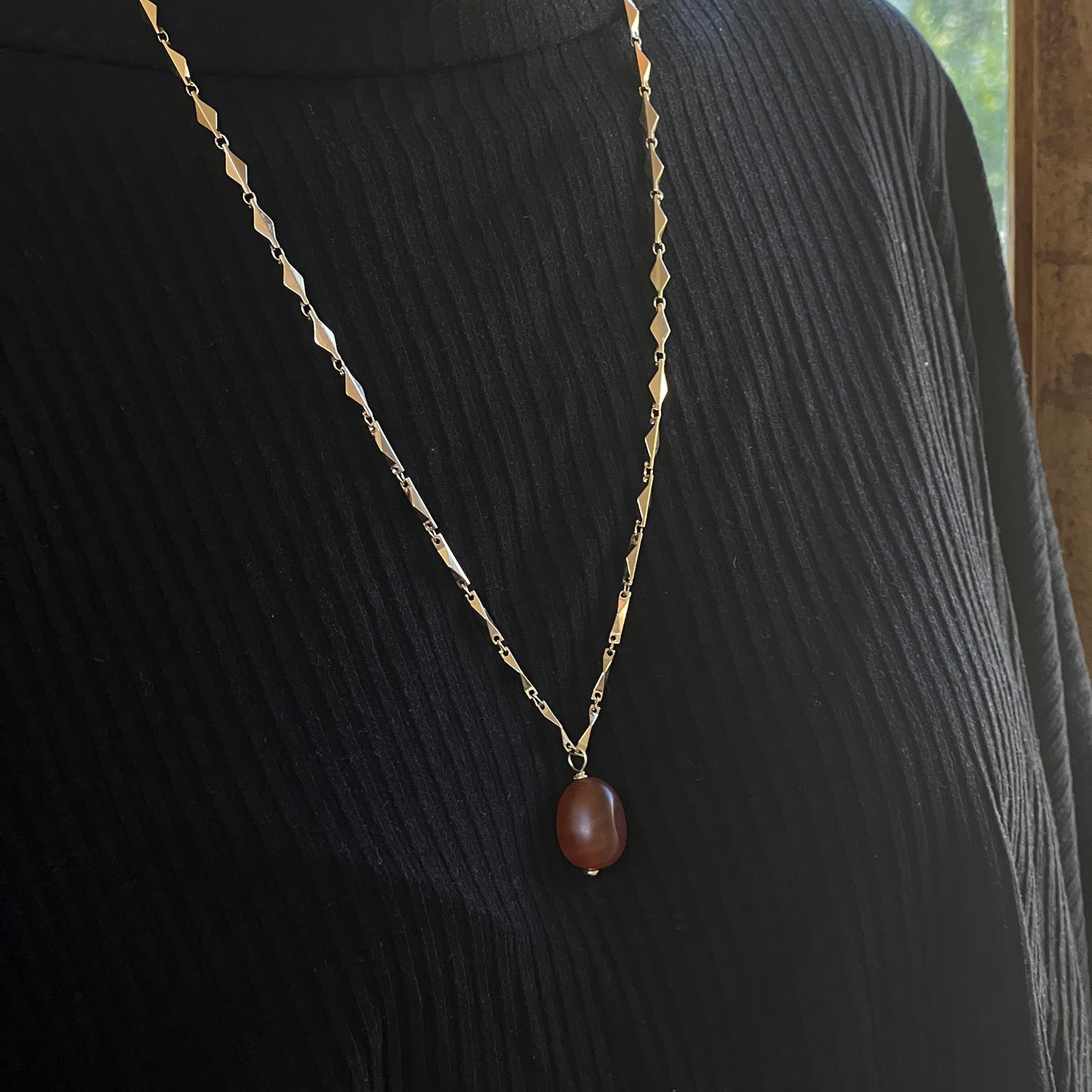 Carnelian Drop Pendant On Long Paola Chain