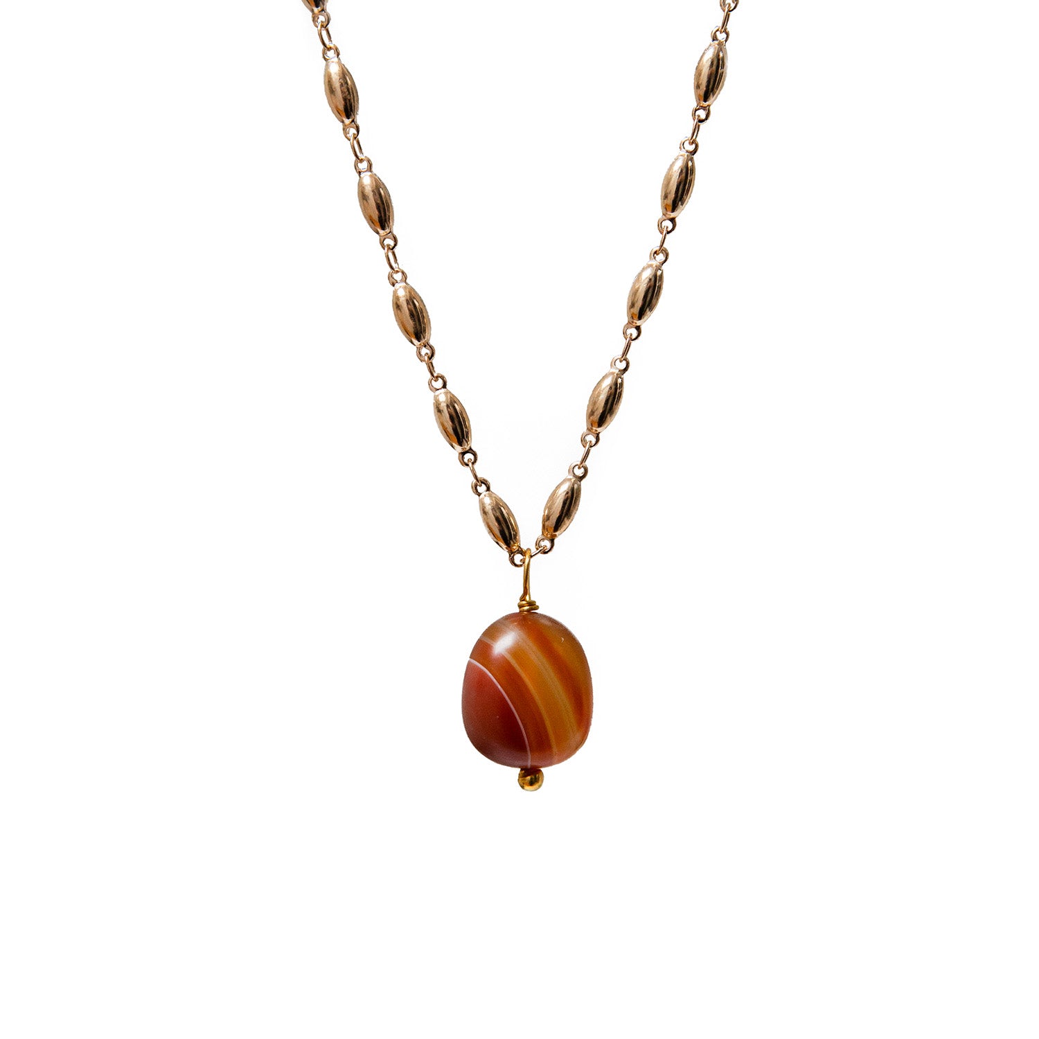 Carnelian Drop Pendant On Long Pepin Chain