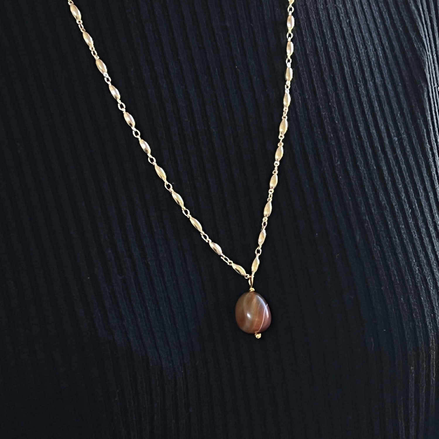 Carnelian Drop Pendant On Long Pepin Chain