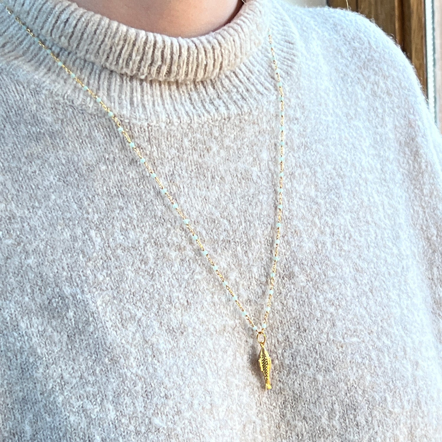 Celestial Fish  on Long or short semi precious Rosary Chain
