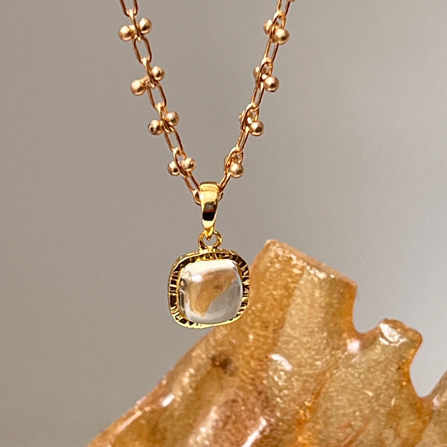 Citrine Square Pendant On Long Bula Chain