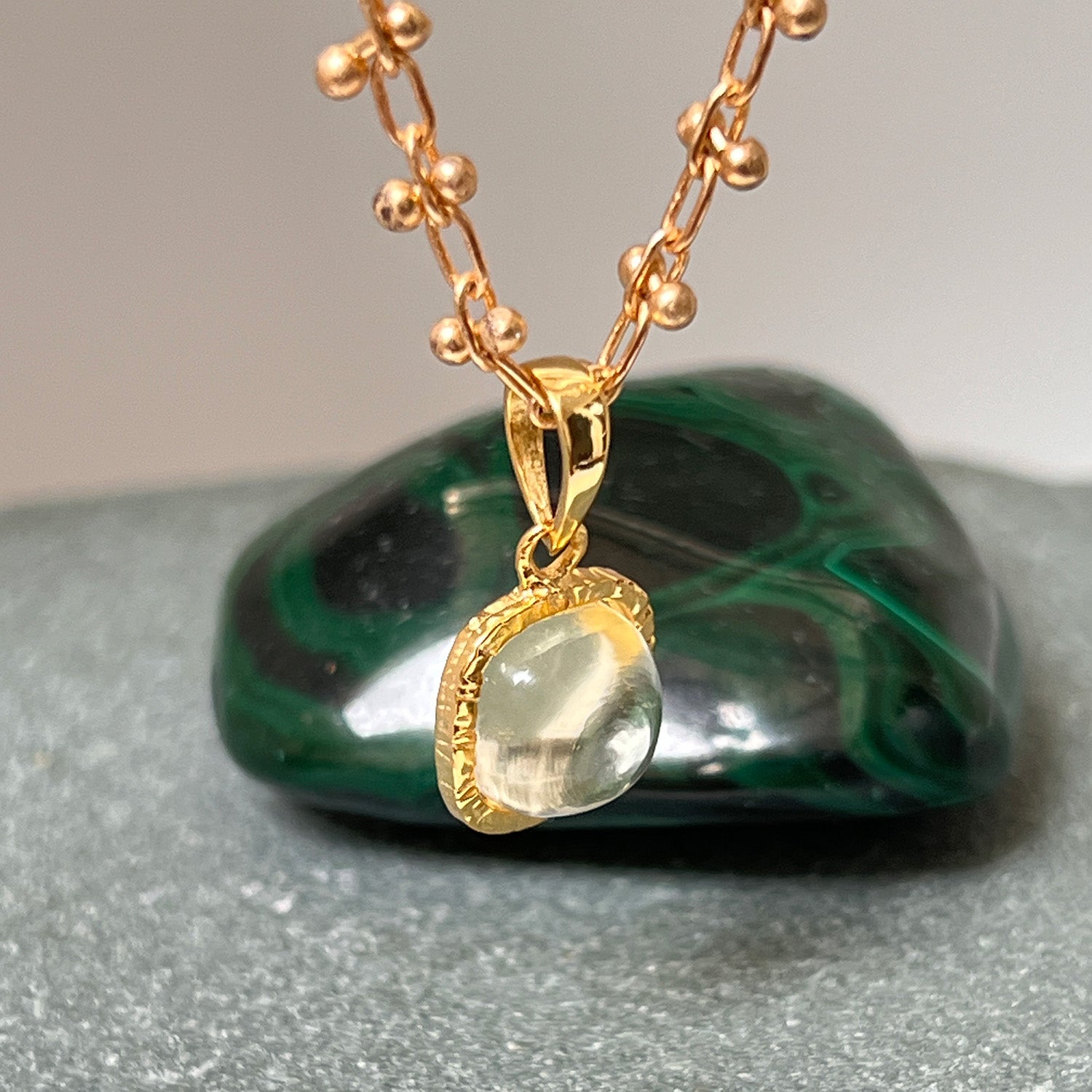 Citrine Square Pendant On Long Bula Chain