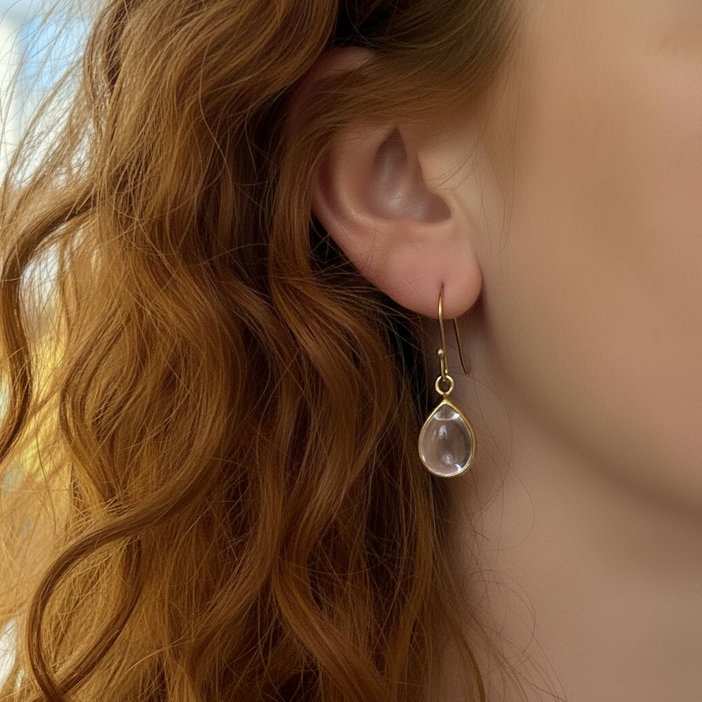Rock Crystal Teardrop Hook Earrings