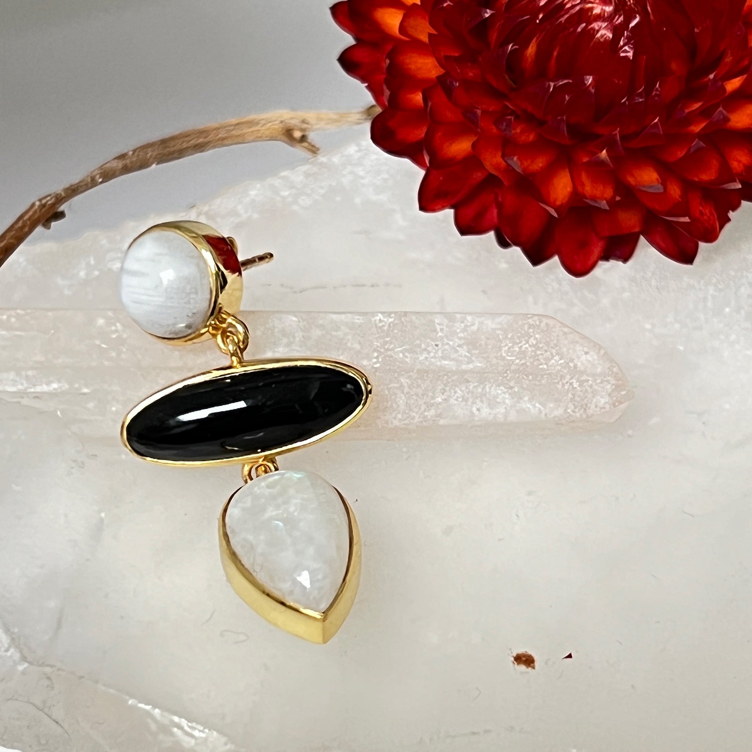 Diva Black Onyx and Moonstone Earrings
