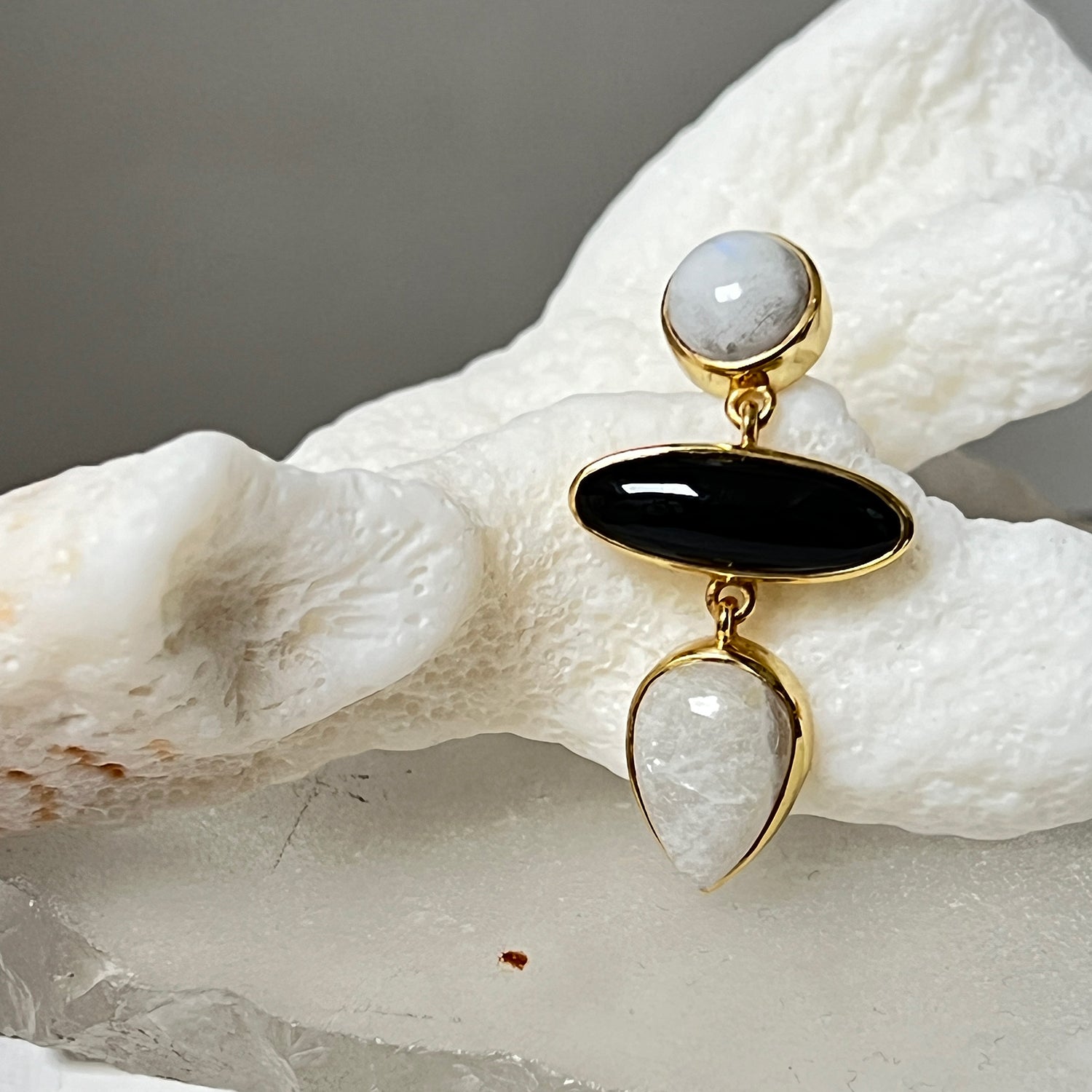 Diva Black Onyx and Moonstone Earrings