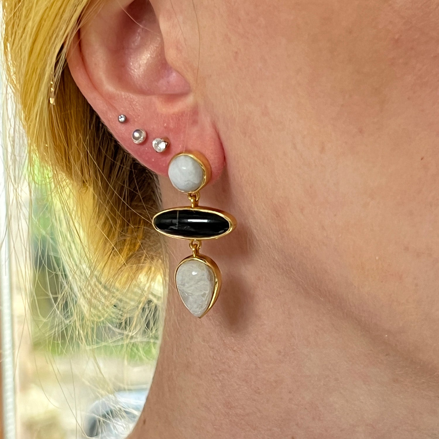 Diva Black Onyx and Moonstone Earrings