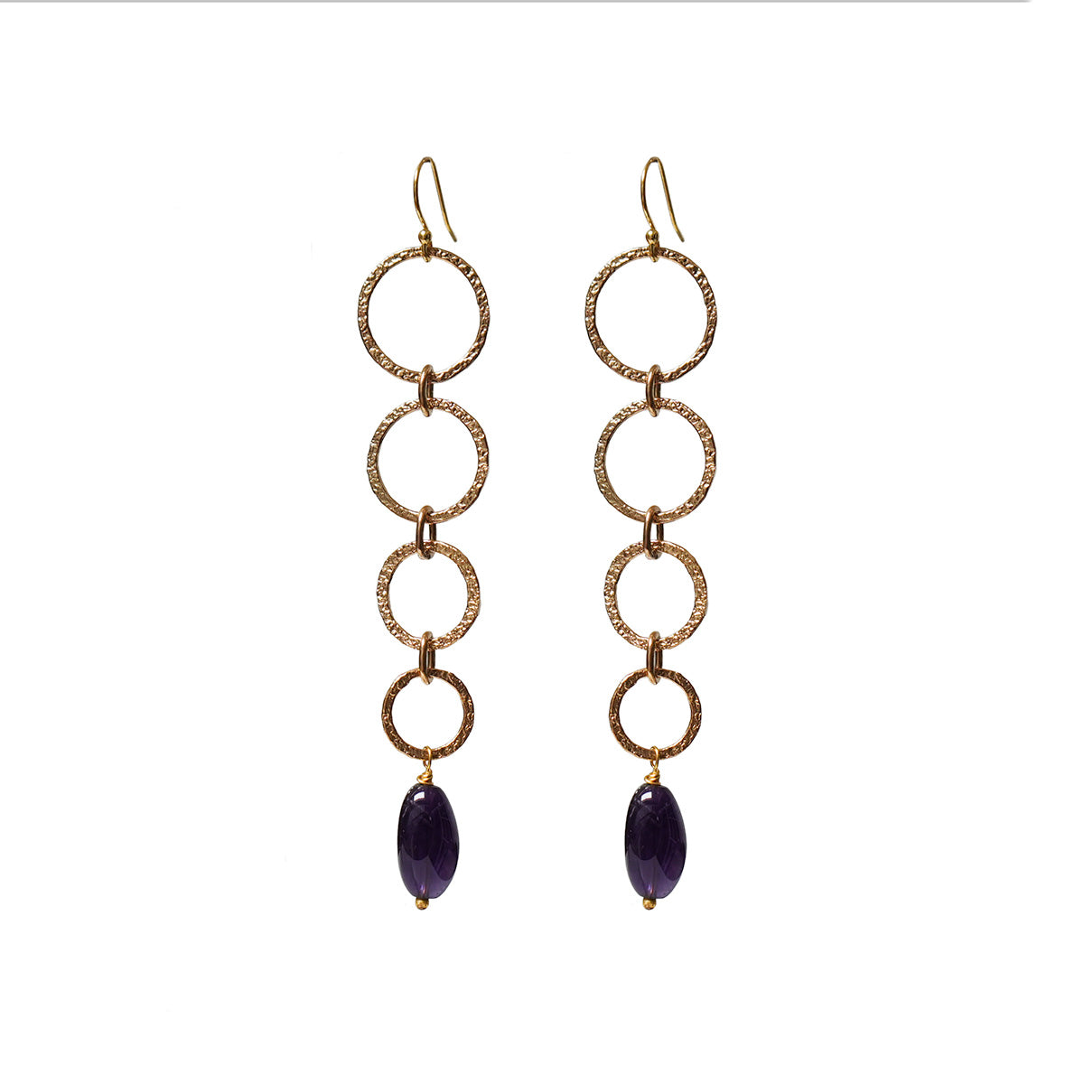 Long Loop Earrings With Semi Precious Stone Drop, Amazonite, Amethyst or Prehnite